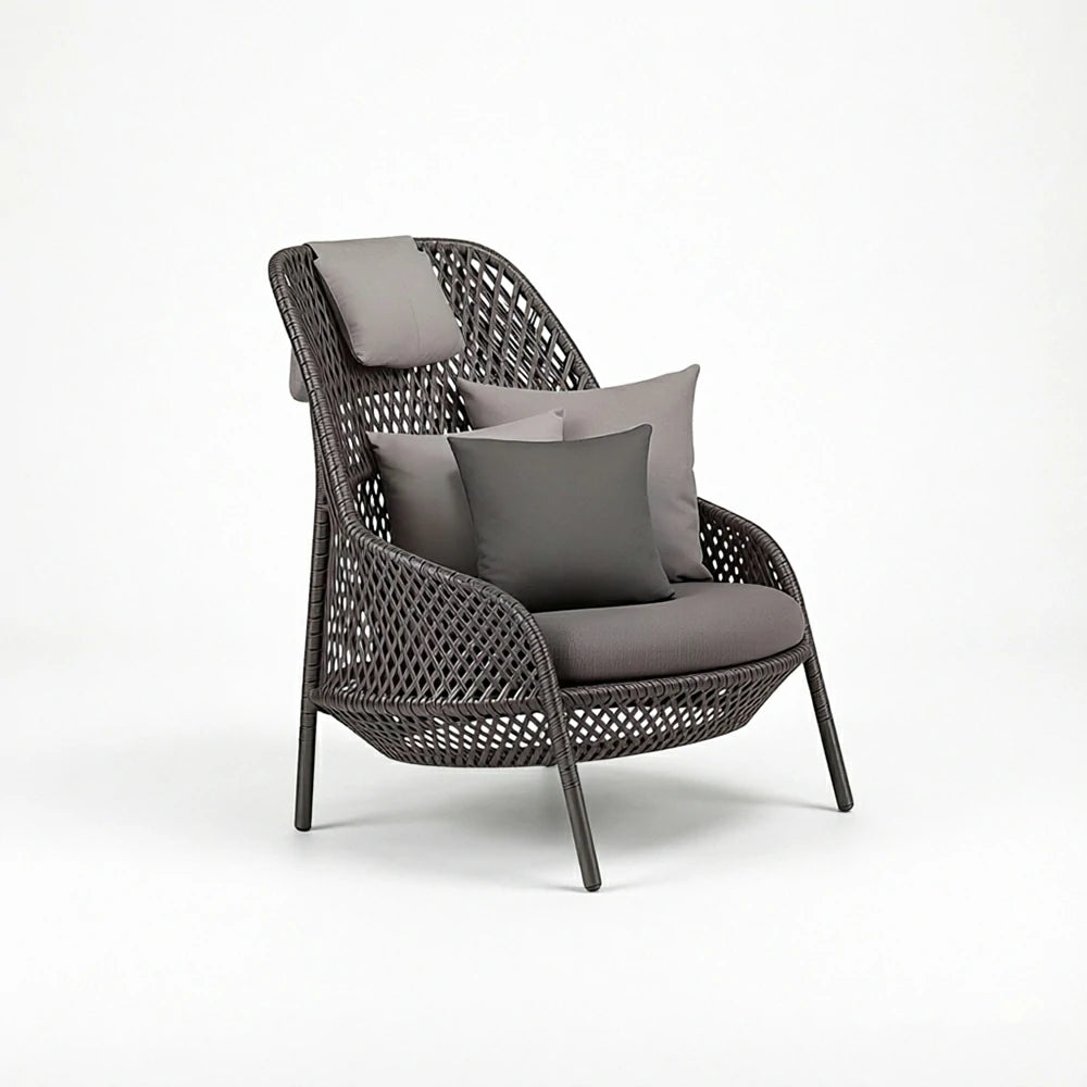 SOLARA Nordic Outdoor Rattan Lounge Chair PE Rattan Thickened Aluminium Frame for Patio Balcony Garden - Black