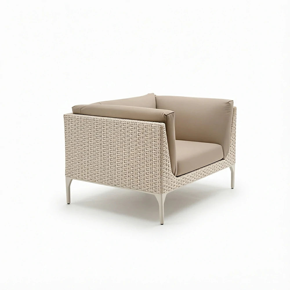 SOLARA Outdoor PE Rattan Lounge Sofa Waterproof Fabric High-Density Cushions for Patio Terrace Garden