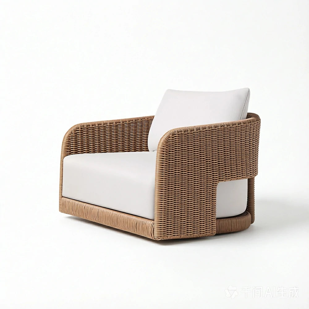 SOLARA Outdoor Rattan Lounge Sofa PE Rattan Waterproof Fabric All Weather Design for Courtyard Patio and Garden