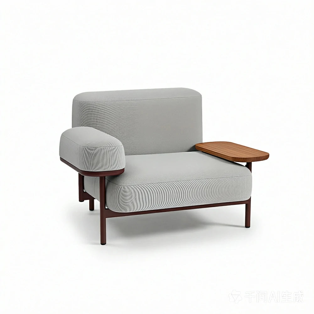 SOLARA Modern Single Seater Sofa Wooden Armrests Metal Base Soft Cushions for Living Room Balcony and Lounge