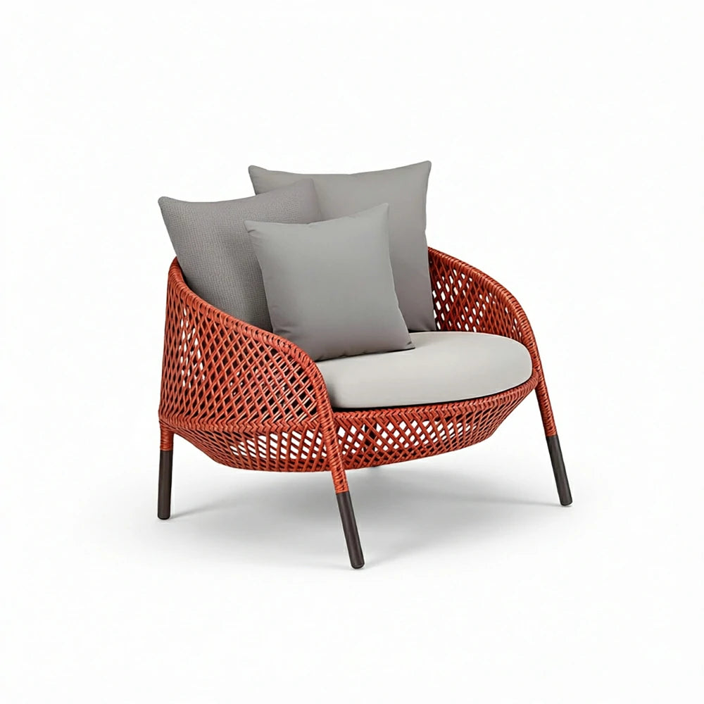 SOLARA Nordic Outdoor Rattan Lounge Chair PE Rattan Thickened Aluminium Frame for Patio Balcony Garden - Red