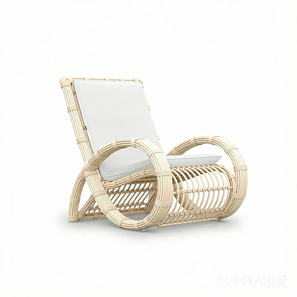 SOLARA Nordic Outdoor Rattan Chair Handwoven PE Rattan Waterproof Cushion for Balcony Patio Garden and Lounge Space