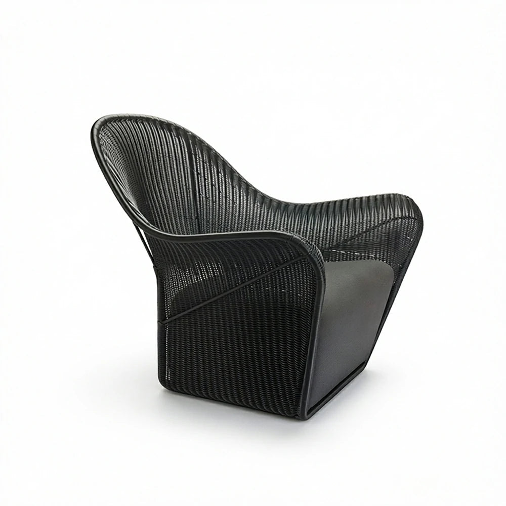 SOLARA Outdoor Woven Lounge Chair High-Rebound Cushion Breathable Backrest for Patio Terrace Indoor Lounge - Black