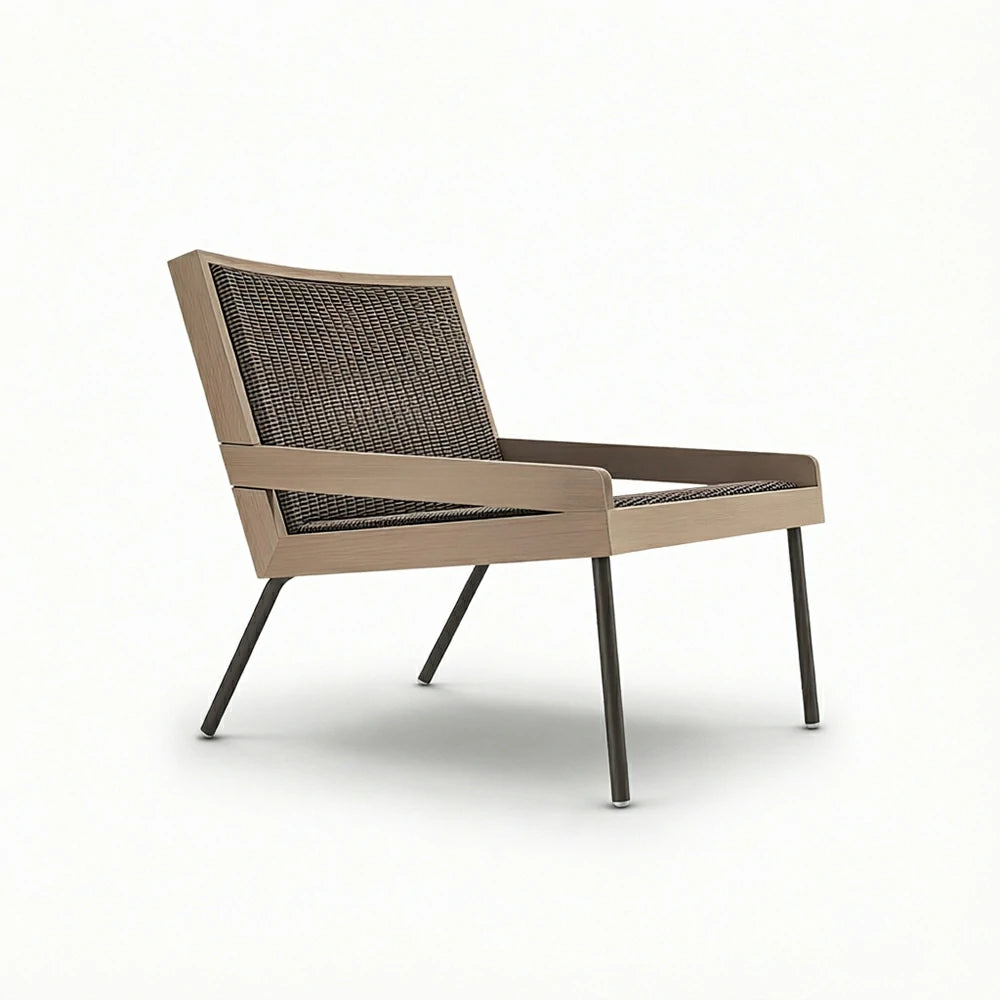 SOLARA Outdoor Rattan Lounge Sofa Waterproof Fabric Aluminium Legs Teak Frame for Patio Terrace Villa