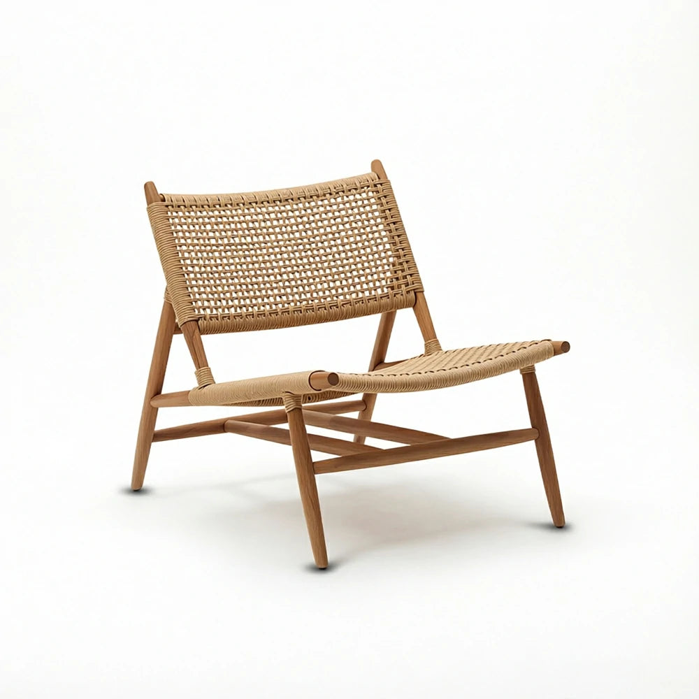 SOLARA Outdoor Teak Lounge Armchair Burmese Teak Polypropylene Rope for Patio Balcony Garden