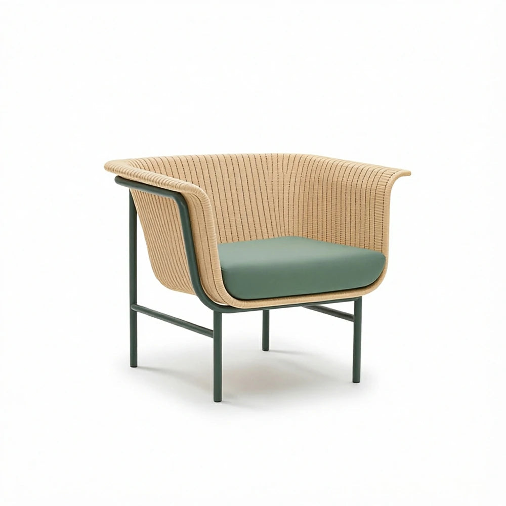 SOLARA Nordic Outdoor Rattan Armchair PE Rattan Aluminium Frame Waterproof Cushion for Patio Balcony Garden