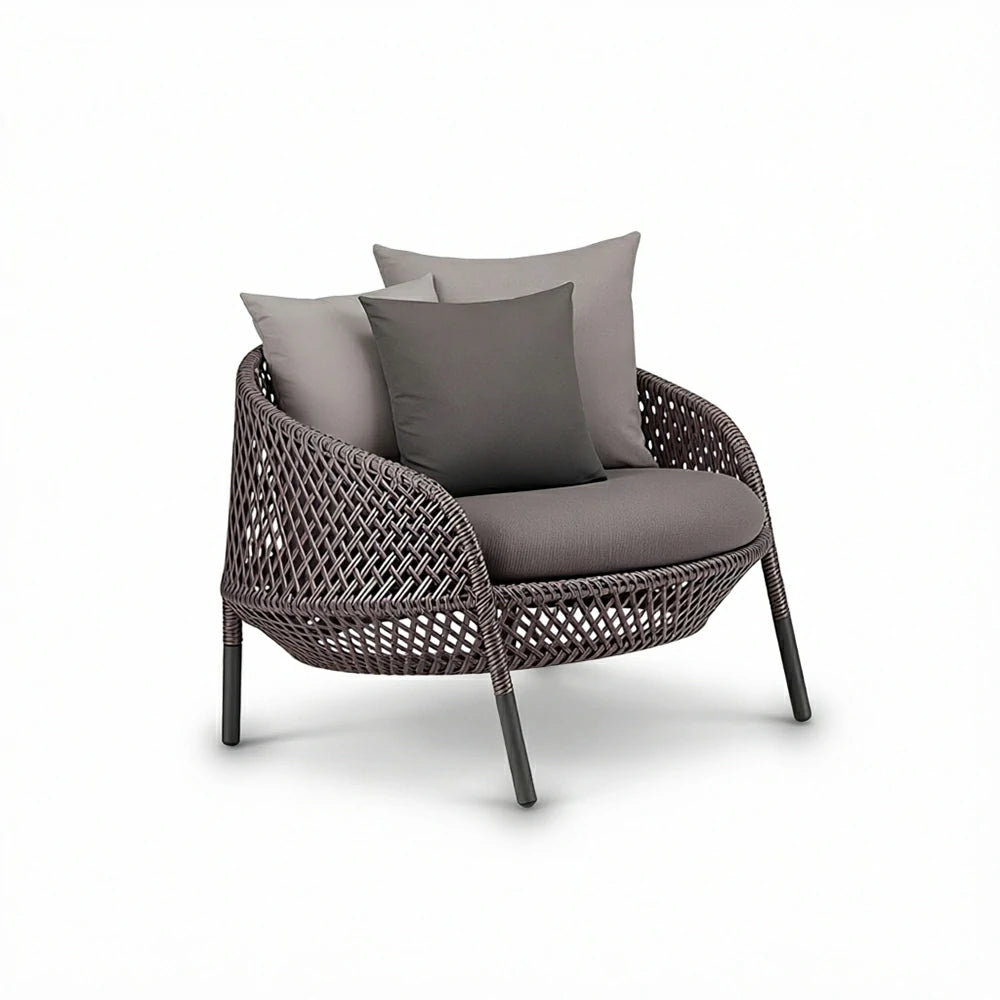 SOLARA Nordic Outdoor Rattan Lounge Chair PE Rattan Thickened Aluminium Frame for Patio Balcony Garden - Black