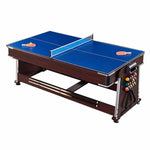 VERSA 4-in-1 7/8FT Convertible Game Table - Brown Frame, Air Hockey/Pool/Dining/Table Tennis, Includes Free Accessories - Blue Felt
