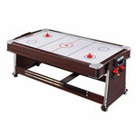 VERSA 4-in-1 7/8FT Convertible Game Table - Brown Frame, Air Hockey/Pool/Dining/Table Tennis, Includes Free Accessories - Blue Felt