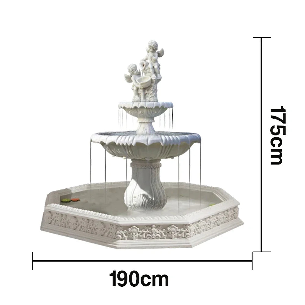 SOLARA Natural Sandstone Outdoor Fountain with 1.9m Fish Pond Continuous Flow Pump Natural Stone Grain Tranquil Garden Feature