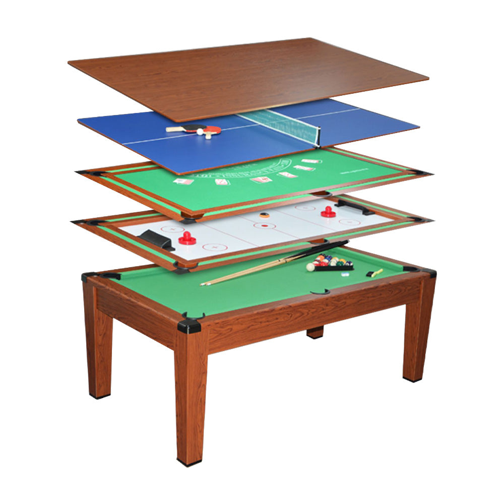 CUETIQ M8401 - 5-In-1 MDF 6.4FT Hockey/Poker/Table Pool Multifunctional Top Tennis/Dining Table/Air Wood