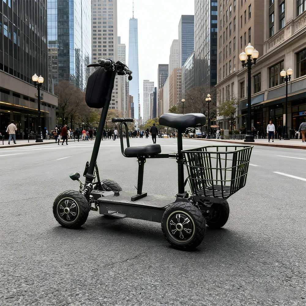 ROLLUX 1000W Dual Motor Electric Scooter with Front Basket & Shock-Absorbing Seat, Foldable Design, 45-55km Range - Black