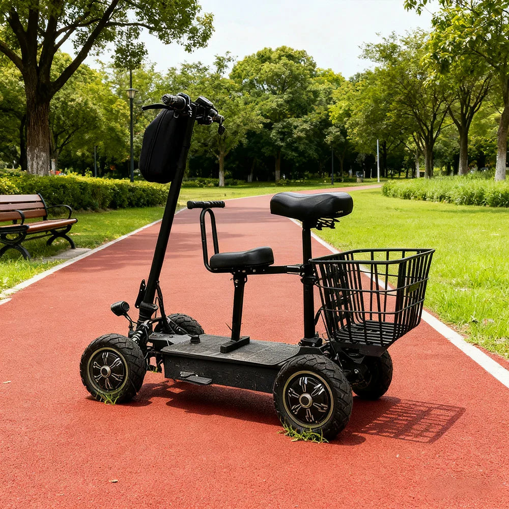ROLLUX 1000W Dual Motor Electric Scooter with Front Basket & Shock-Absorbing Seat, Foldable Design, 45-55km Range - Black