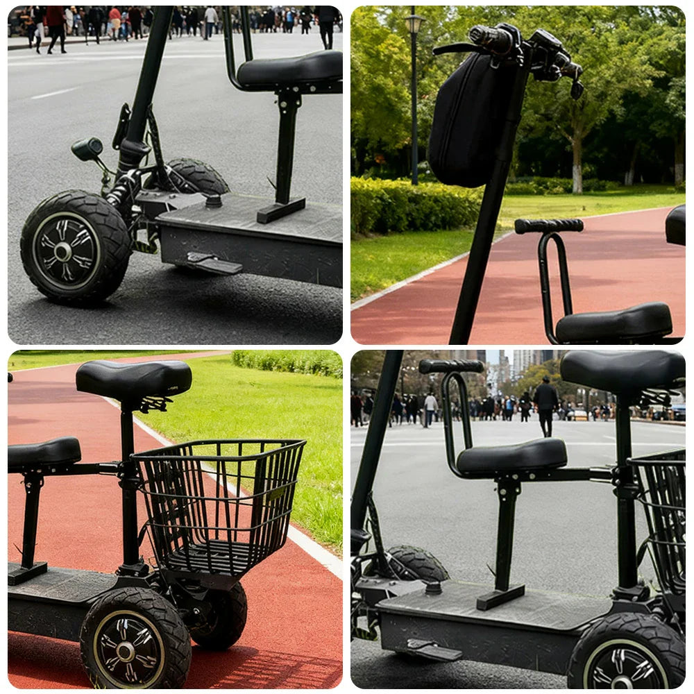 ROLLUX 1000W Dual Motor Electric Scooter with Front Basket & Shock-Absorbing Seat, Foldable Design, 45-55km Range - Black