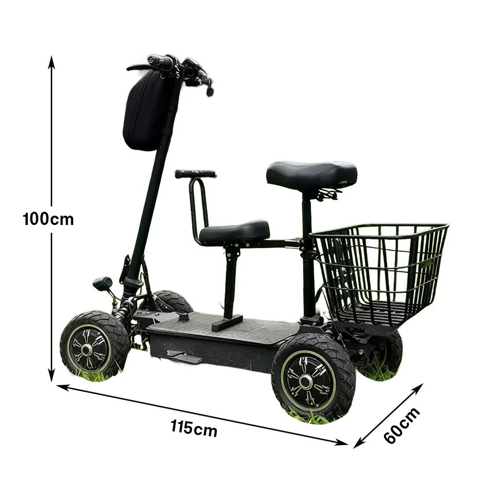 ROLLUX 1000W Dual Motor Electric Scooter with Front Basket & Shock-Absorbing Seat, Foldable Design, 45-55km Range - Black