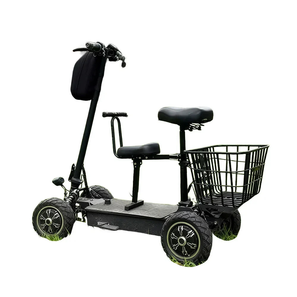ROLLUX 1000W Dual Motor Electric Scooter with Front Basket & Shock-Absorbing Seat, Foldable Design, 45-55km Range - Black