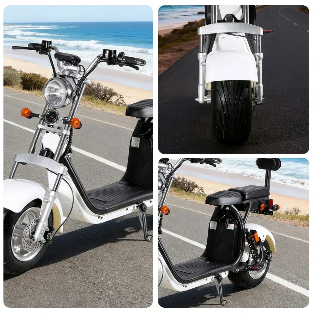 AKEZ Harley Electric Scooter 60V 1500W/2000W Motor, Dual Removable Lithium Batteries, 10-inch Tyres & Backrest Comfort Design Cruise at 25km/h Unlock More Power (Details Inside)*