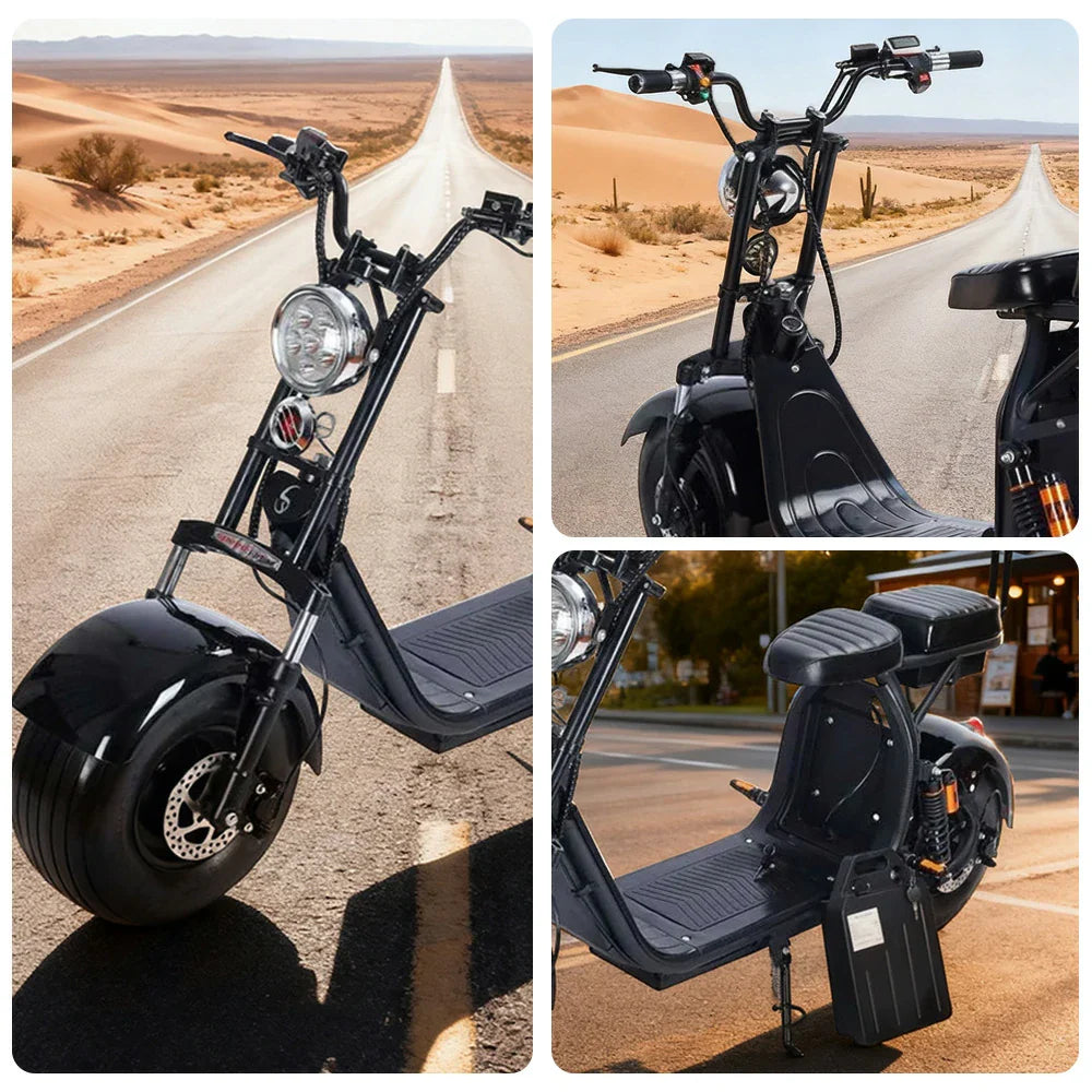 AKEZ Harley Electric Bike 60V 1500/2000W Brushless Motor, Dual Lithium Batteries, 8-inch Vacuum Tyres Hydraulic & Air Suspension Cruise at 25km/h Unlock More Power (Details Inside)*