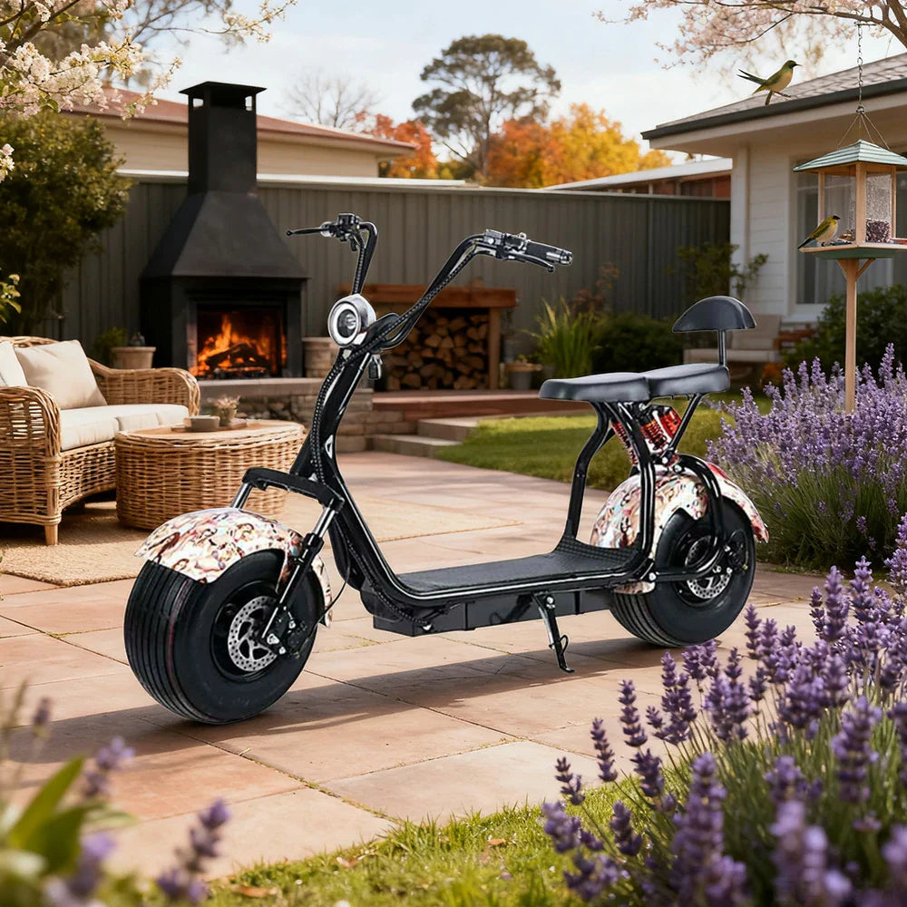 AKEZ Harley Electric Scooter 1500/2000W, Dual Suspension, 8-inch Vacuum Tyres, Lithium Battery - Smooth & Safe Ride Cruise at 25km/h Unlock More Power (Details Inside)*