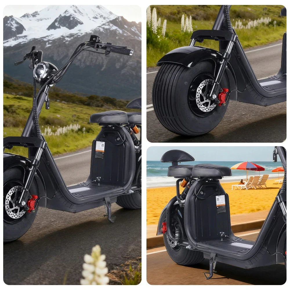 AKEZ Harley Electric Bike 60V 1500/2000W Brushless Motor, Removable Lithium Battery, 8-inch Tyres, Dual Suspension Wide Seat with Backrest Cruise at 25km/h Unlock More Power (Details Inside)*