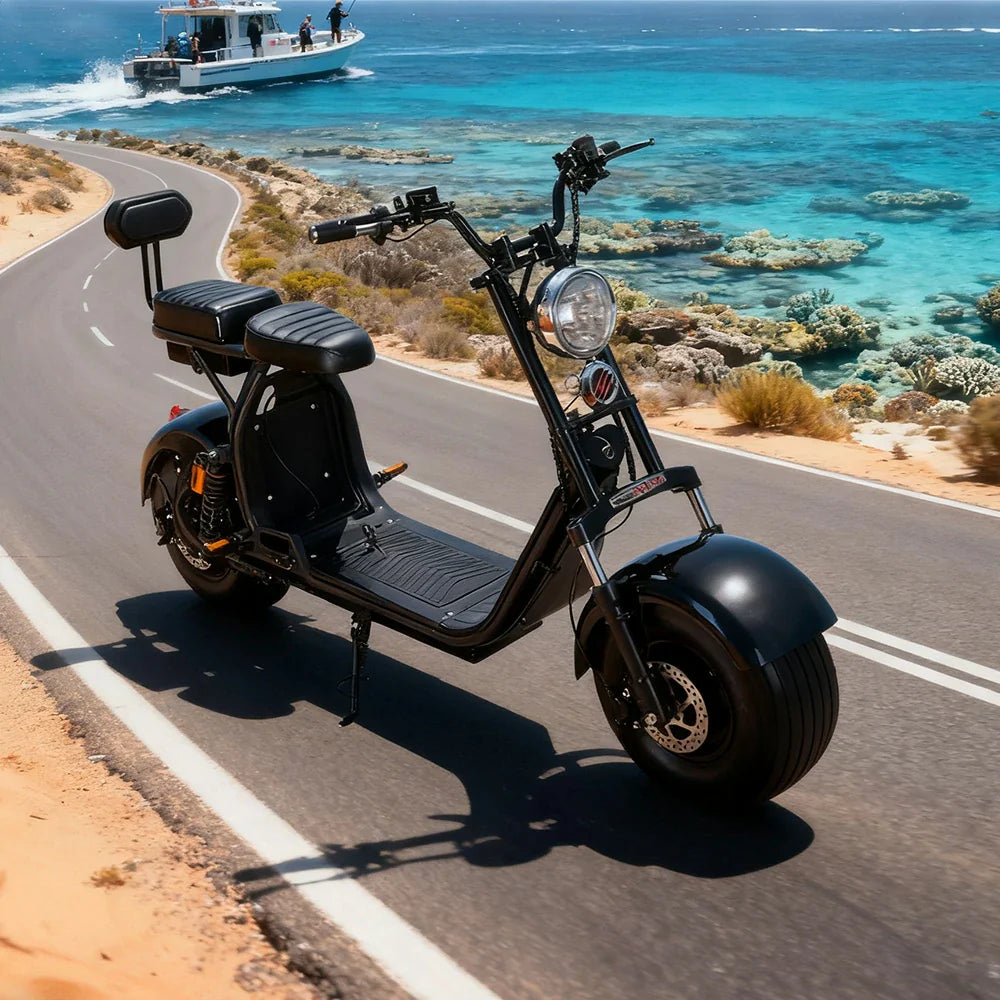 AKEZ Harley Electric Bike 60V 1500/2000W Brushless Motor, 8-inch Vacuum Tyres, Hydraulic & Air Suspension, Dual-Bar Fork with Backrest Cruise at 25km/h Unlock More Power (Details Inside)*