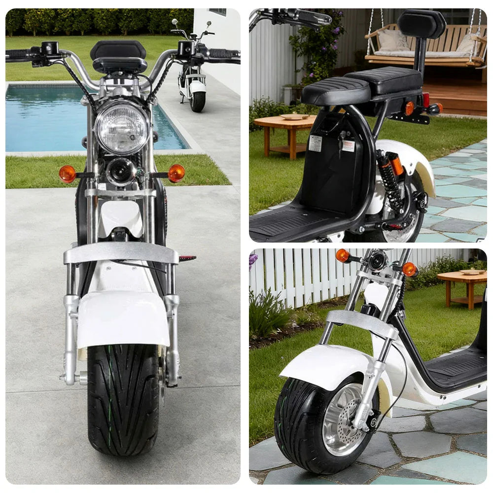 AKEZ Harley Electric Scooter 60V 1500W/2000W Motor, Removable Lithium Batteries, 10-inch Tyres & Backrest Comfort Design Cruise at 25km/h Unlock More Power (Details Inside)*