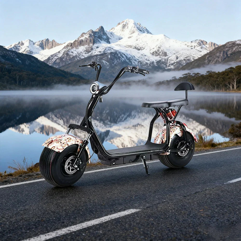 AKEZ Harley Electric Scooter 1500/2000W, Dual Suspension, 8-inch Vacuum Tyres, Lead-acid Battery - Smooth & Safe Ride Cruise at 25km/h Unlock More Power (Details Inside)*