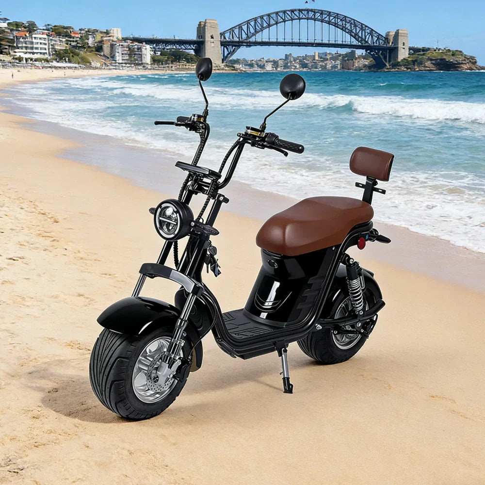 AKEZ Harley Electric Scooter 1500W 60V 20Ah Lithium Battery - Seamless Steel Frame, Dual Suspension & Disc Brakes - Black | Cruise at 25km/h | Unlock More Power (Details Inside)*