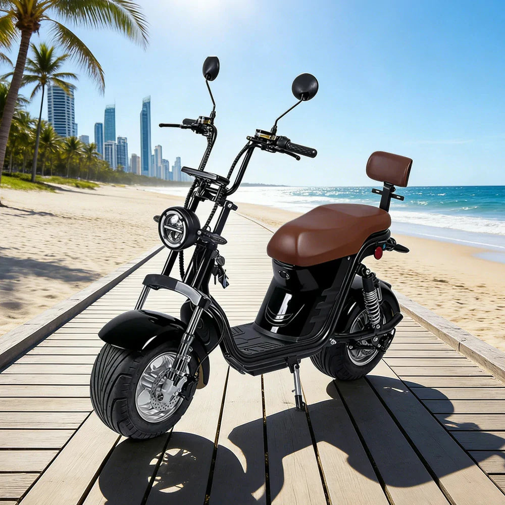 AKEZ Harley Electric Scooter 1500W 60V 20Ah Lithium Battery - Seamless Steel Frame, Dual Suspension & Disc Brakes - Black | Cruise at 25km/h | Unlock More Power (Details Inside)*