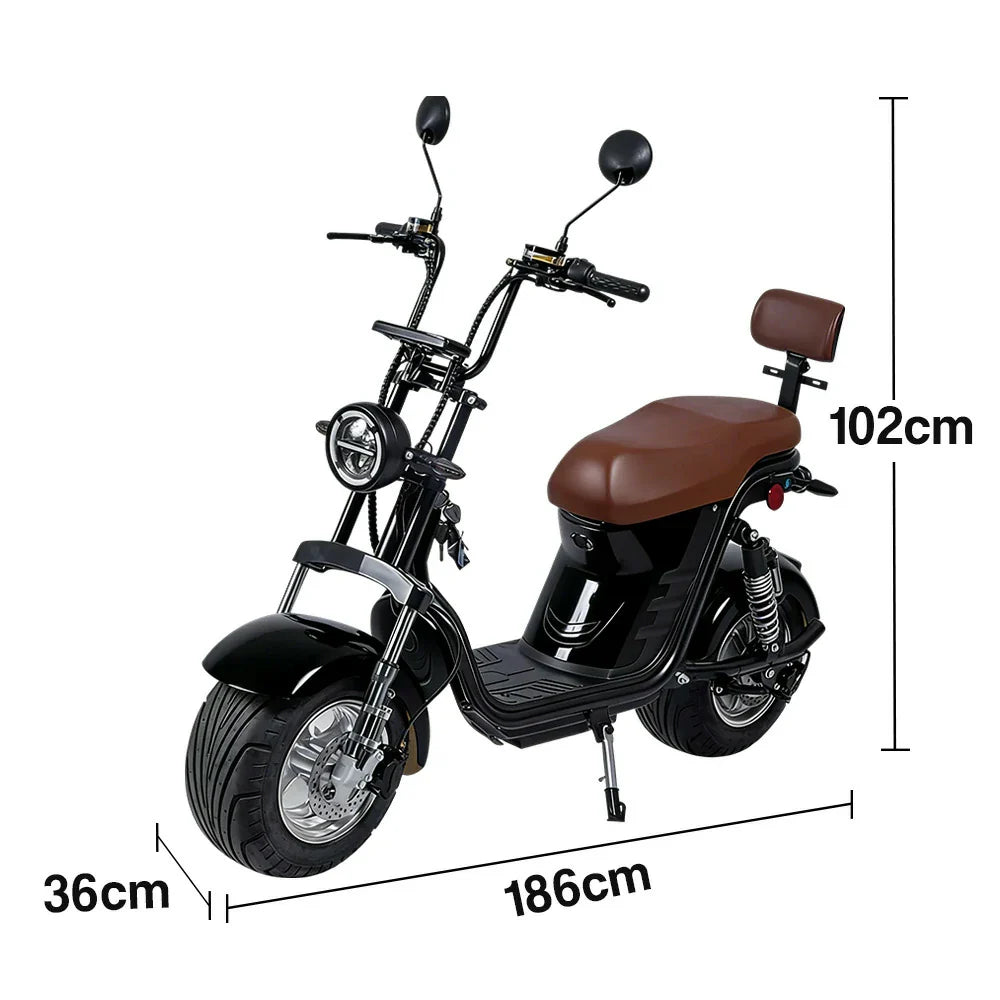 AKEZ Harley Electric Scooter 1500W 60V 20Ah Lithium Battery - Seamless Steel Frame, Dual Suspension & Disc Brakes - Black | Cruise at 25km/h | Unlock More Power (Details Inside)*