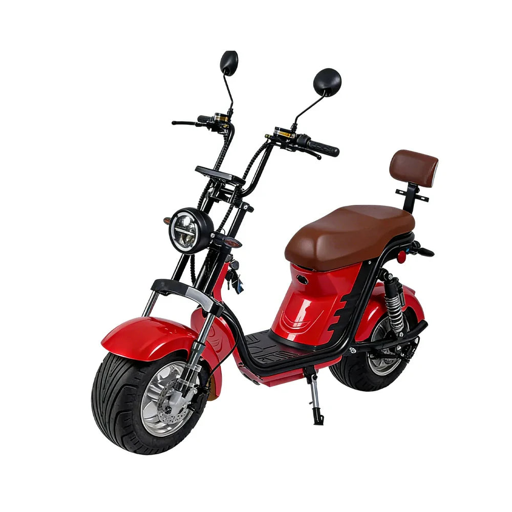 AKEZ Harley Electric Scooter 1500W 60V 20Ah Lithium Battery - Seamless Steel Frame, Dual Suspension & Disc Brakes - Red | Cruise at 25km/h | Unlock More Power (Details Inside)*