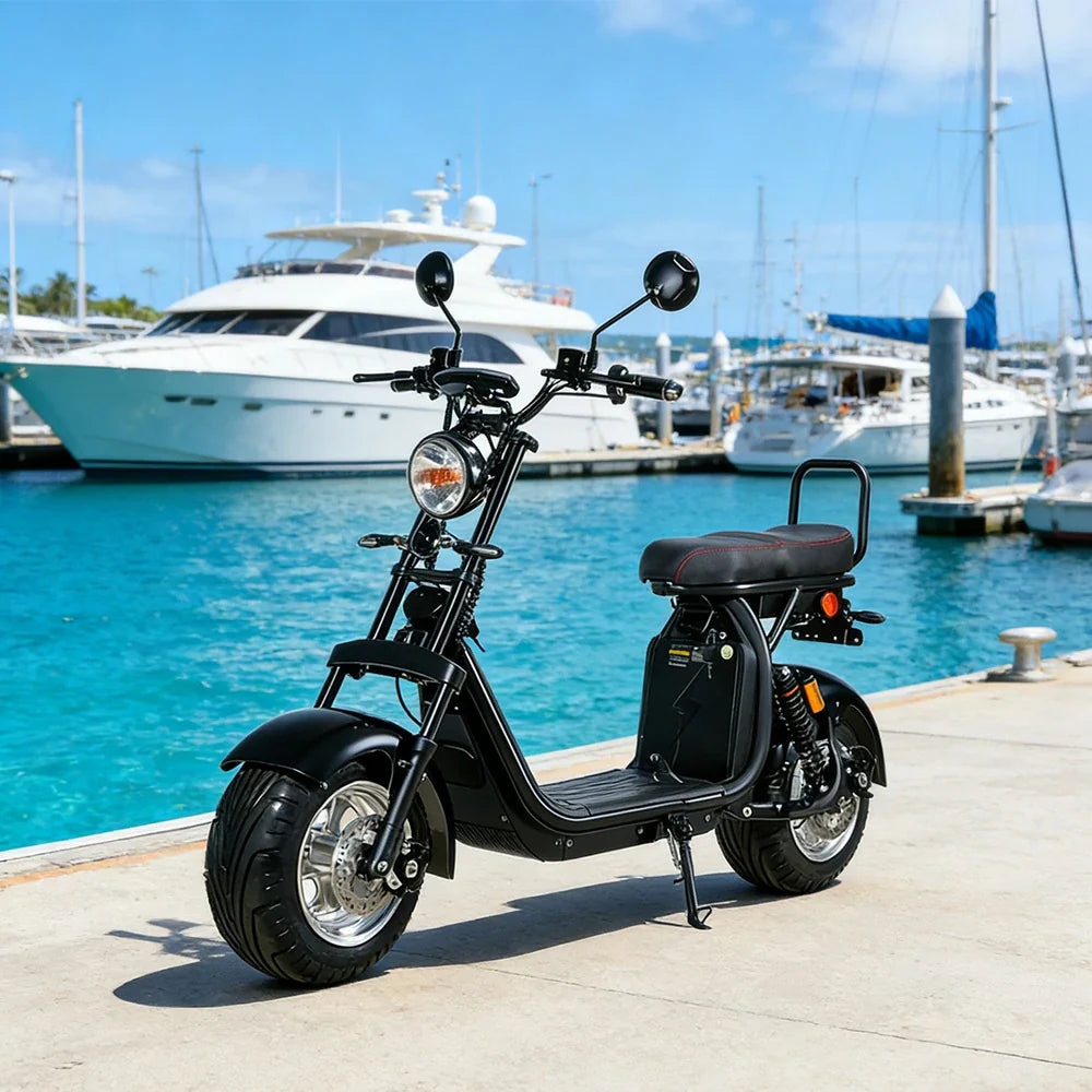 AKEZ Harley Electric Scooter 1500W Brushless Motor 60V 20Ah - Removable Lithium Battery, 10-Inch Aluminium Rims - Black | Cruise at 25km/h | Unlock More Power (Details Inside)*