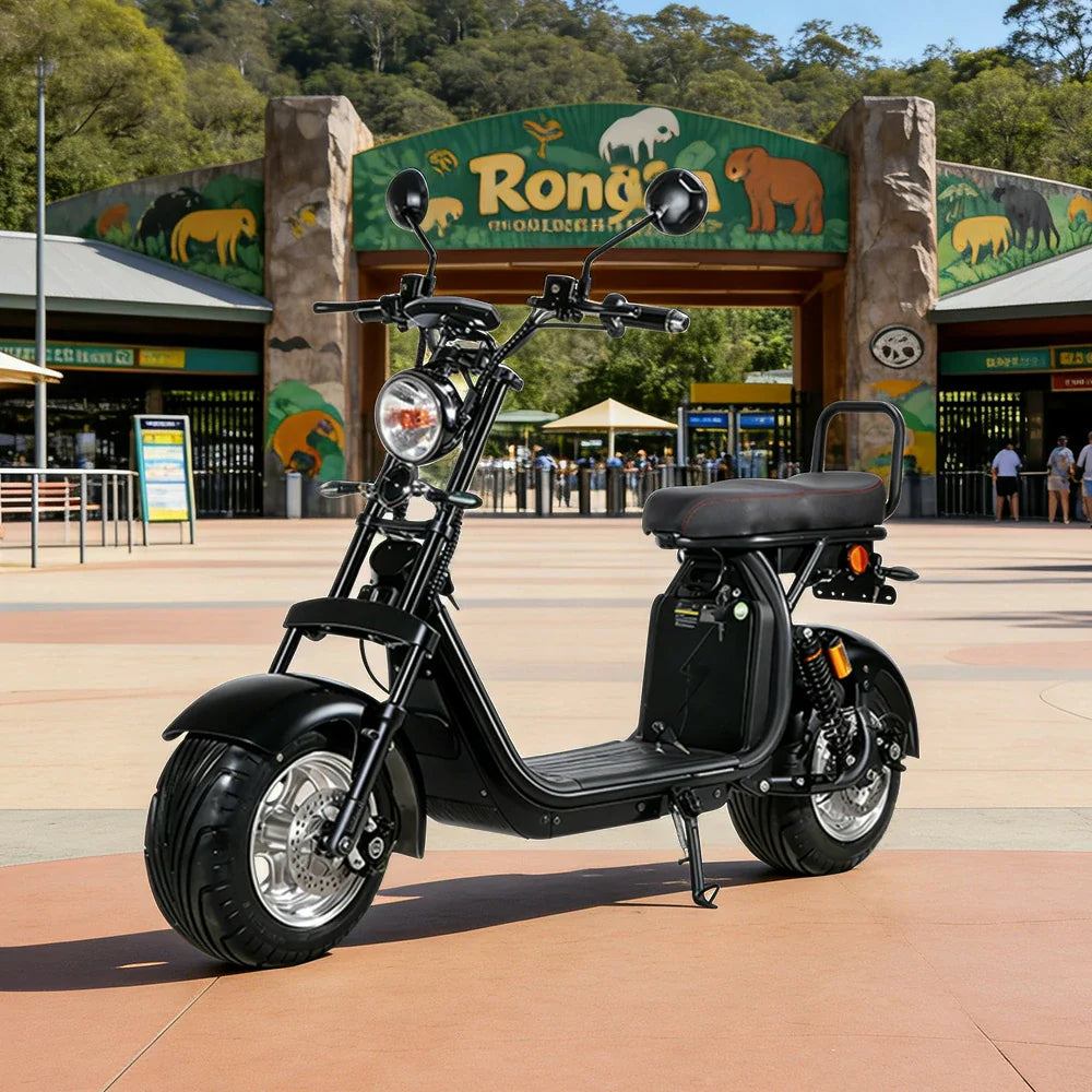 AKEZ Harley Electric Scooter 1500W Brushless Motor 60V 20Ah - Removable Lithium Battery, 10-Inch Aluminium Rims - Black | Cruise at 25km/h | Unlock More Power (Details Inside)*