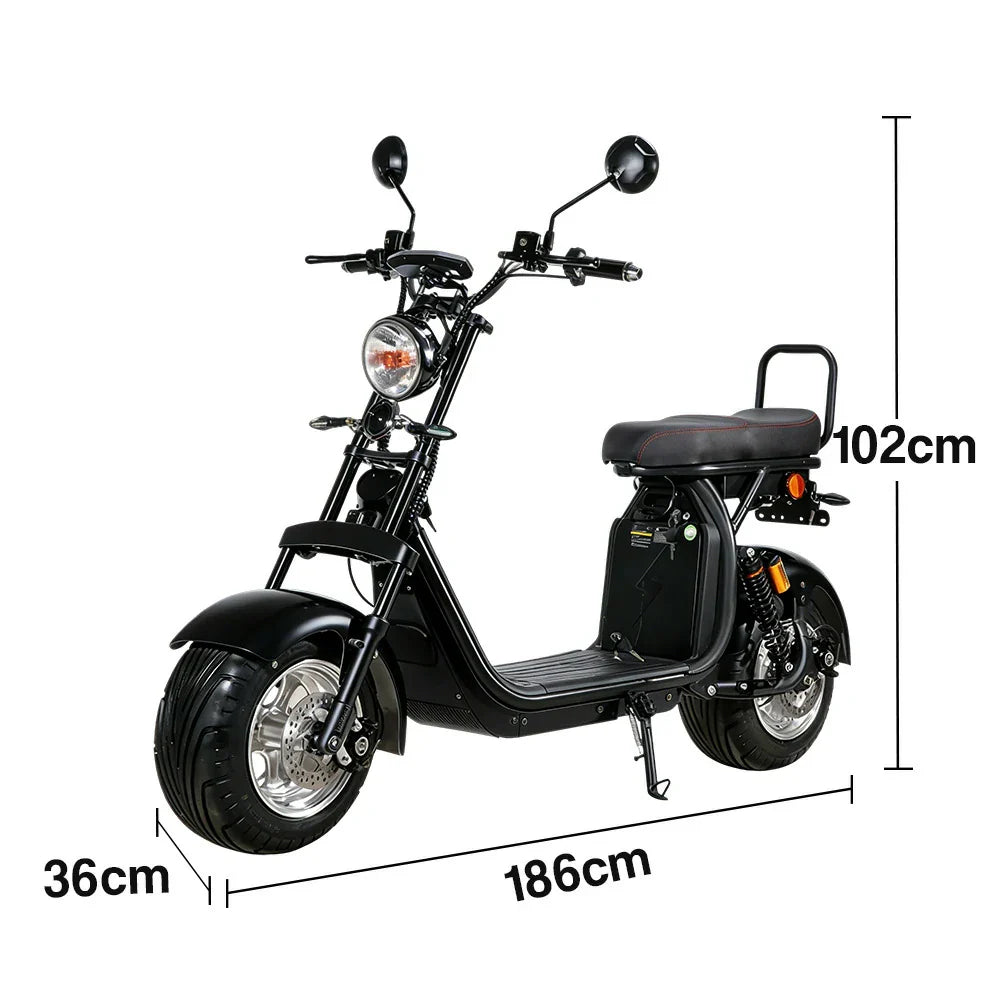AKEZ Harley Electric Scooter 1500W Brushless Motor 60V 20Ah - Removable Lithium Battery, 10-Inch Aluminium Rims - Black | Cruise at 25km/h | Unlock More Power (Details Inside)*