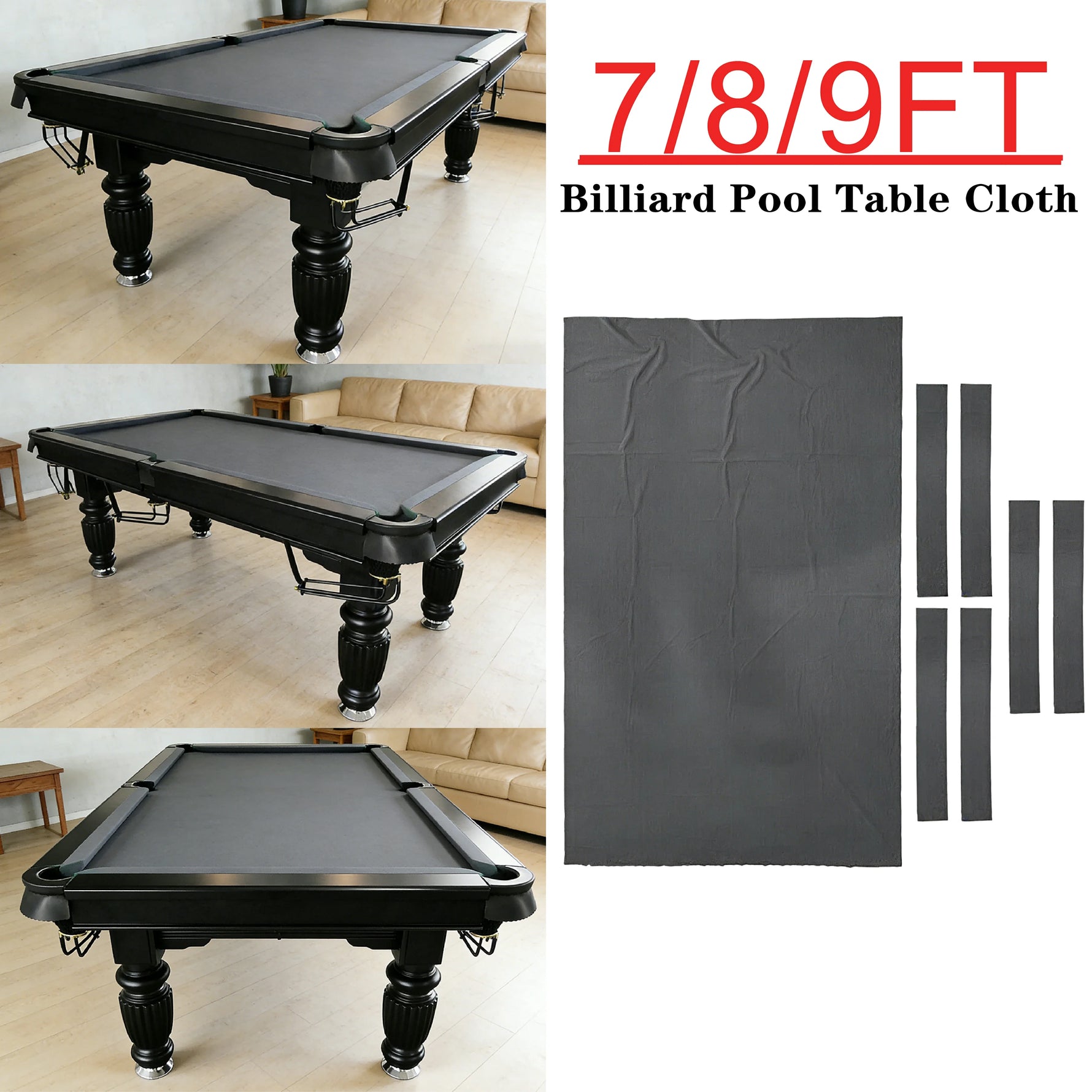 ARIX 7/8/9FT Billiard Table Cloth - High-Density Wool Blend for Smooth & Accurate Play, Anti-Pilling Durable Fabric - Graphite Grey