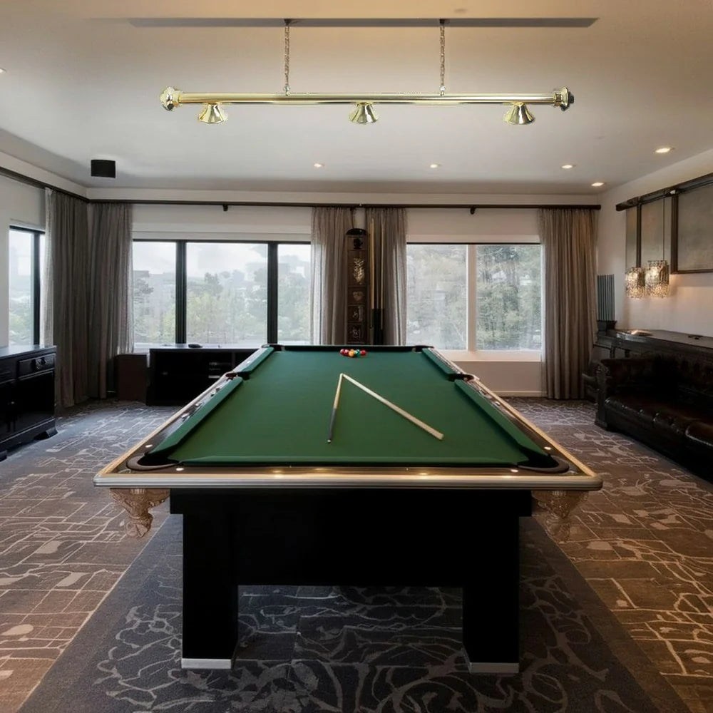 ARIX Brass Matching & Rail Complete - Finish Brass with Lighting Billiard Metal 3-Shade Rail, Light 55/72-inch Shades
