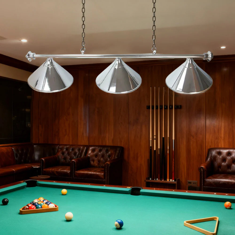 ARIX Chrome Satin Matching & Rail Complete - Finish Chrome Satin with Lighting Billiard Metal 4-Shade & 3-Shade Rail, Light 55/72-inch Shades