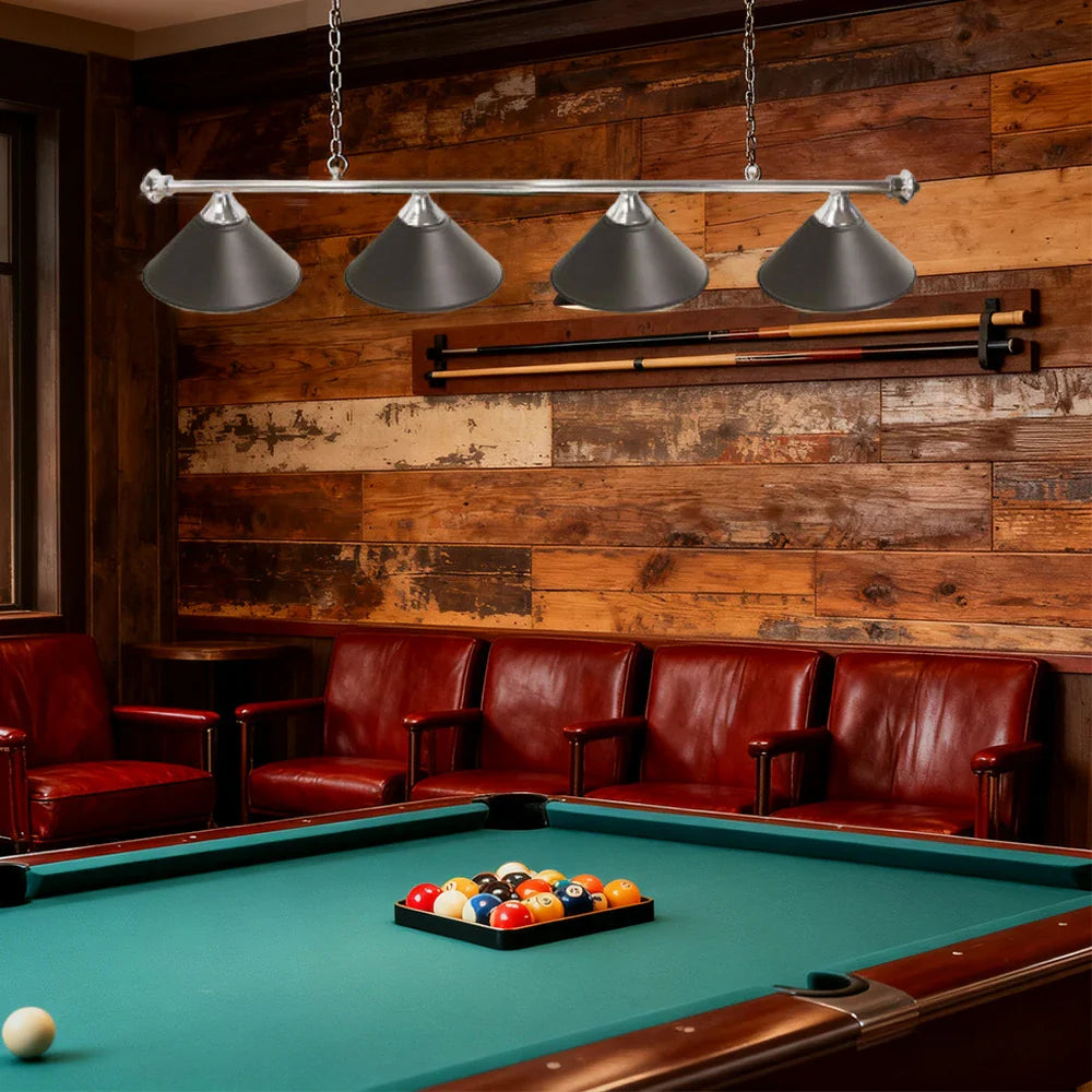 ARIX Chrome Satin Matching & Rail Complete - Finish Chrome Satin with Lighting Billiard Metal 4-Shade & 3-Shade Rail, Light 55/72-inch Shades