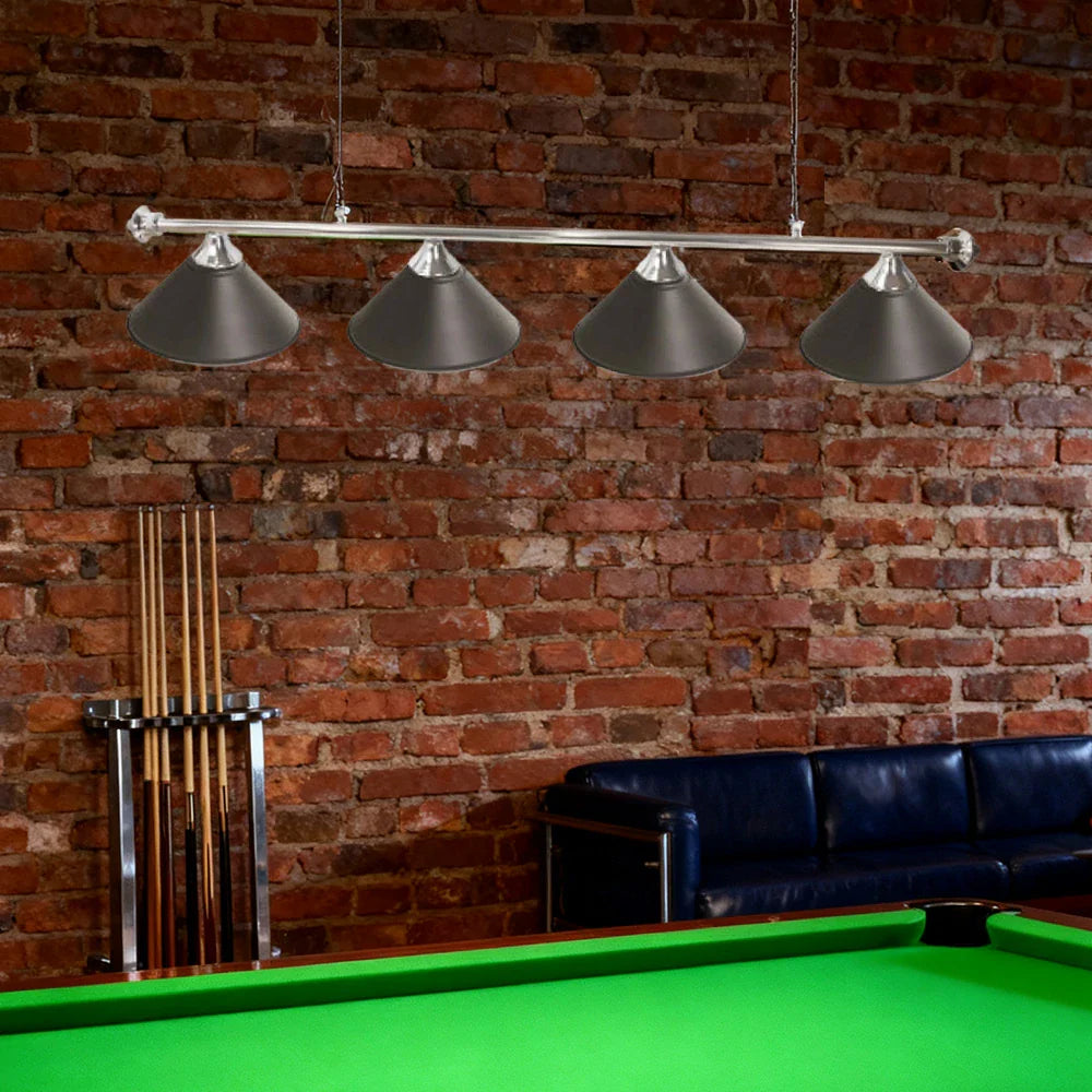 ARIX Chrome Satin Matching & Rail Complete - Finish Chrome Satin with Lighting Billiard Metal 4-Shade & 3-Shade Rail, Light 55/72-inch Shades