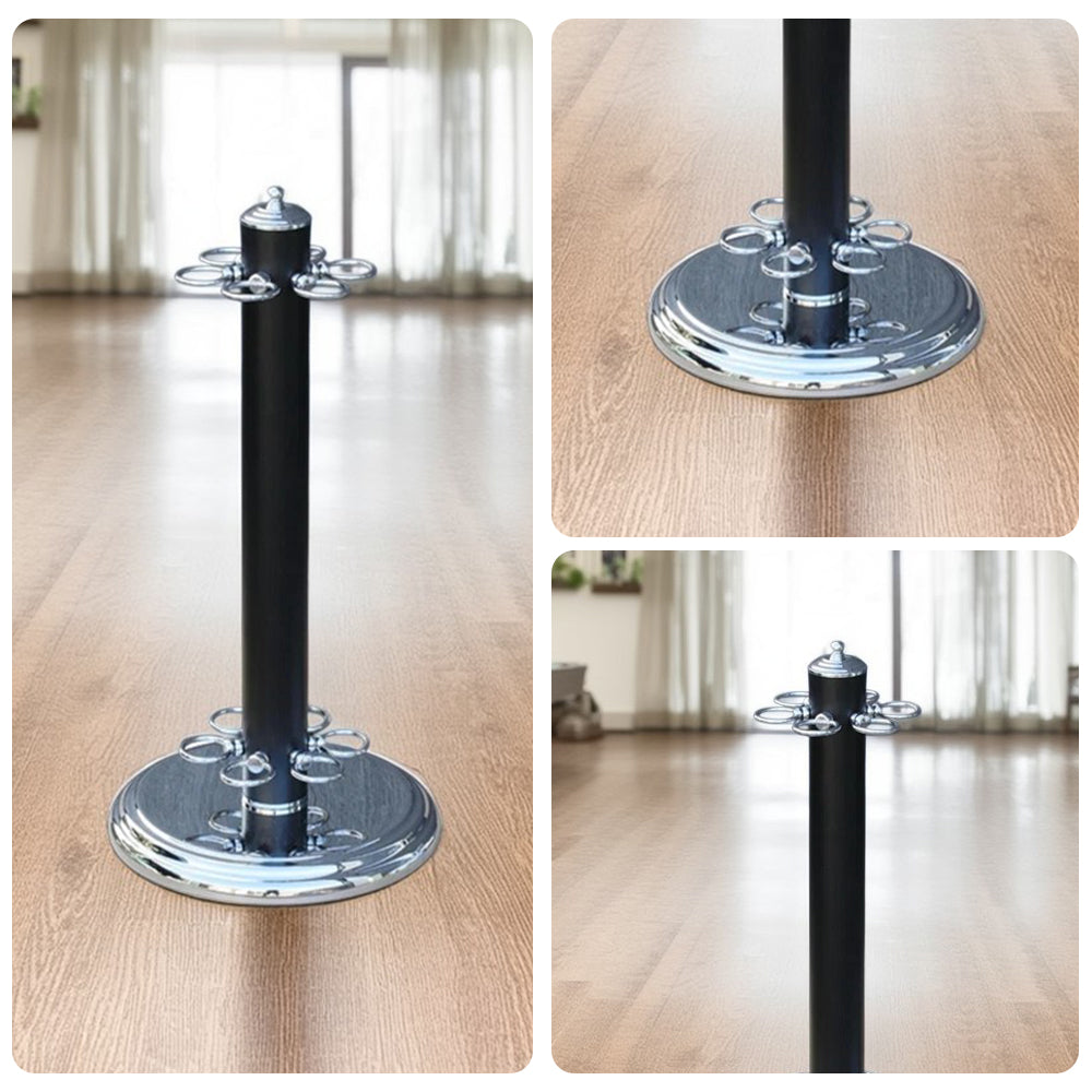ARIX - Base Round Stable and Finish Chrome & Black with Holder Freestanding 6-Cue Stand, Cue Metal Chrome Black