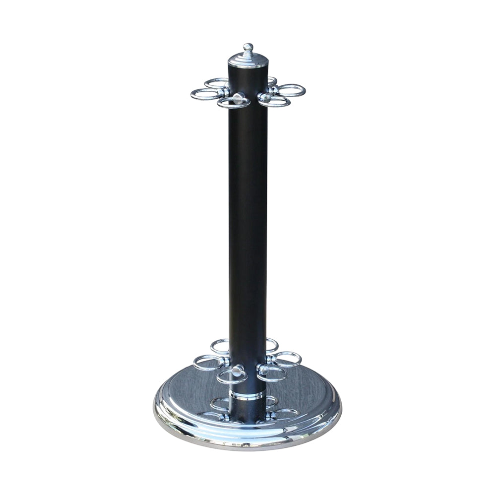 ARIX - Base Round Stable and Finish Chrome & Black with Holder Freestanding 6-Cue Stand, Cue Metal Chrome Black