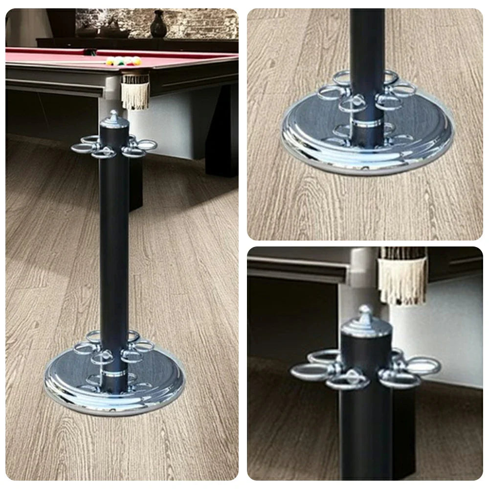 ARIX - Base Round Stable and Finish Chrome with Holder Freestanding 6-Cue Stand, Cue Metal Chrome