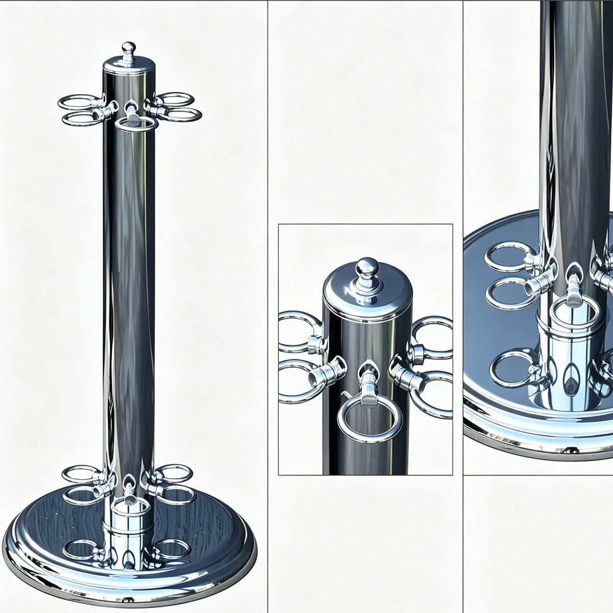 ARIX - Base Round Stable and Finish Chrome with Holder Freestanding 6-Cue Stand, Cue Metal Chrome