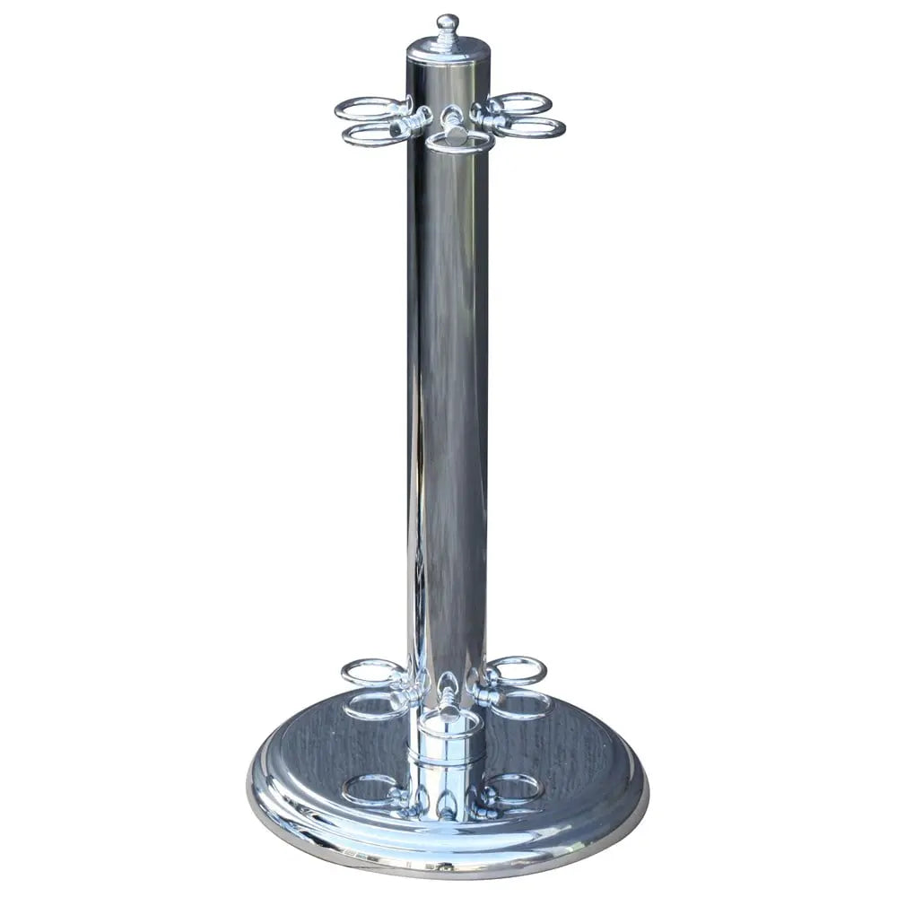ARIX - Base Round Stable and Finish Chrome with Holder Freestanding 6-Cue Stand, Cue Metal Chrome