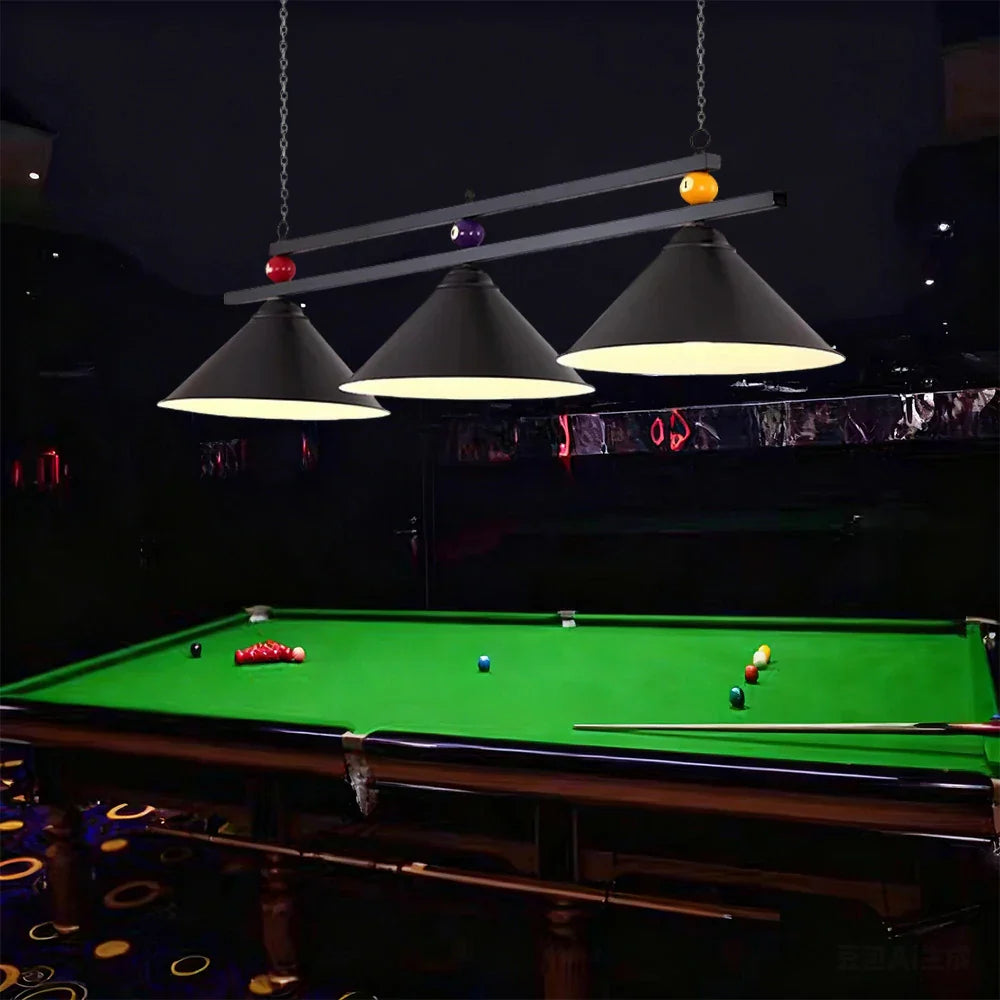 ARIX Pool Light, Heavy-Duty Thick Painted Billiard Iron Rod, Elegant Shades Lighting - and Durable Table Sockets, Iron and E27 with Chain Black