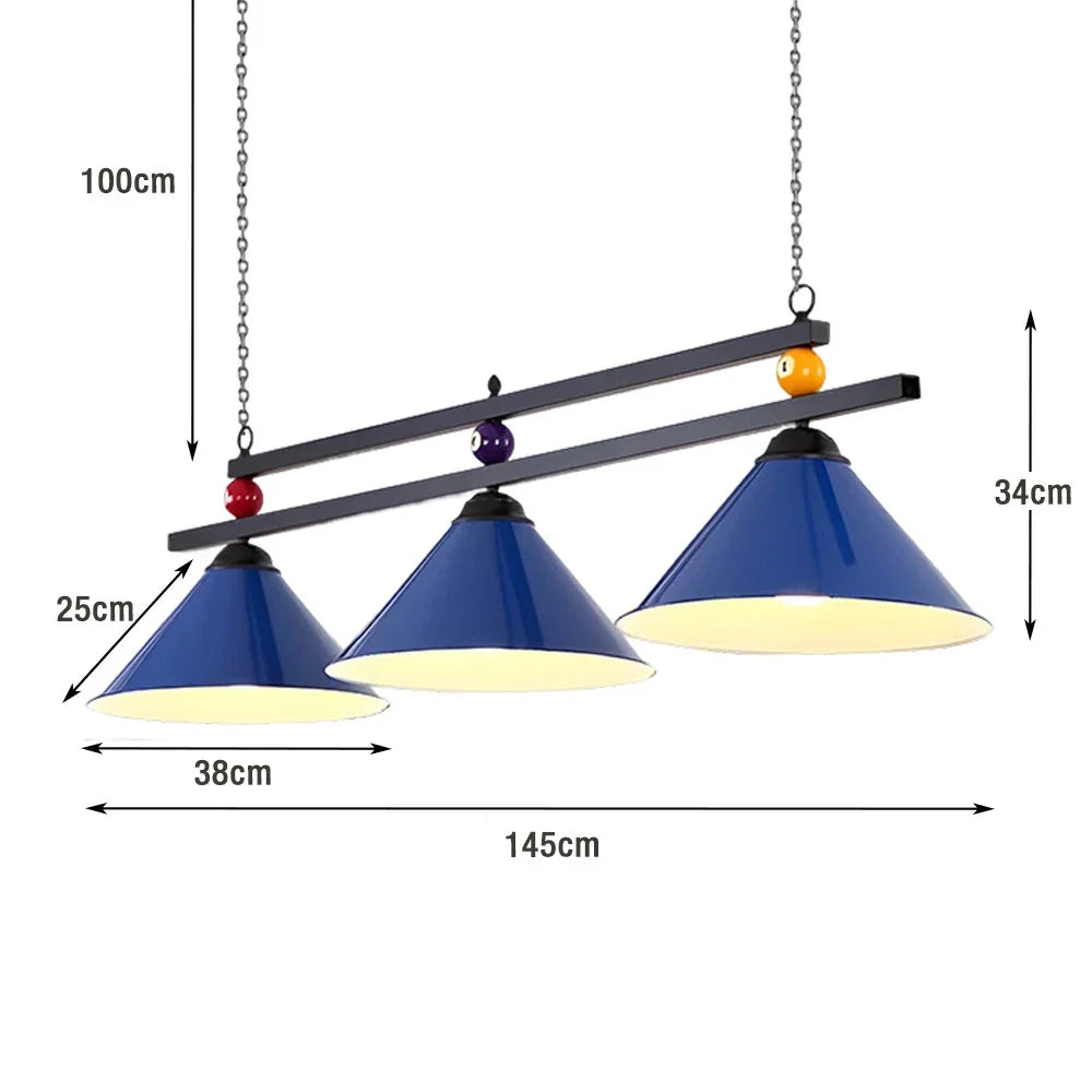 ARIX Pool Table Chain and E27 Iron Light, - Heavy-Duty Durable Billiard with Shades Iron Sockets, Thick Rod, Painted Elegant and Lighting Blue