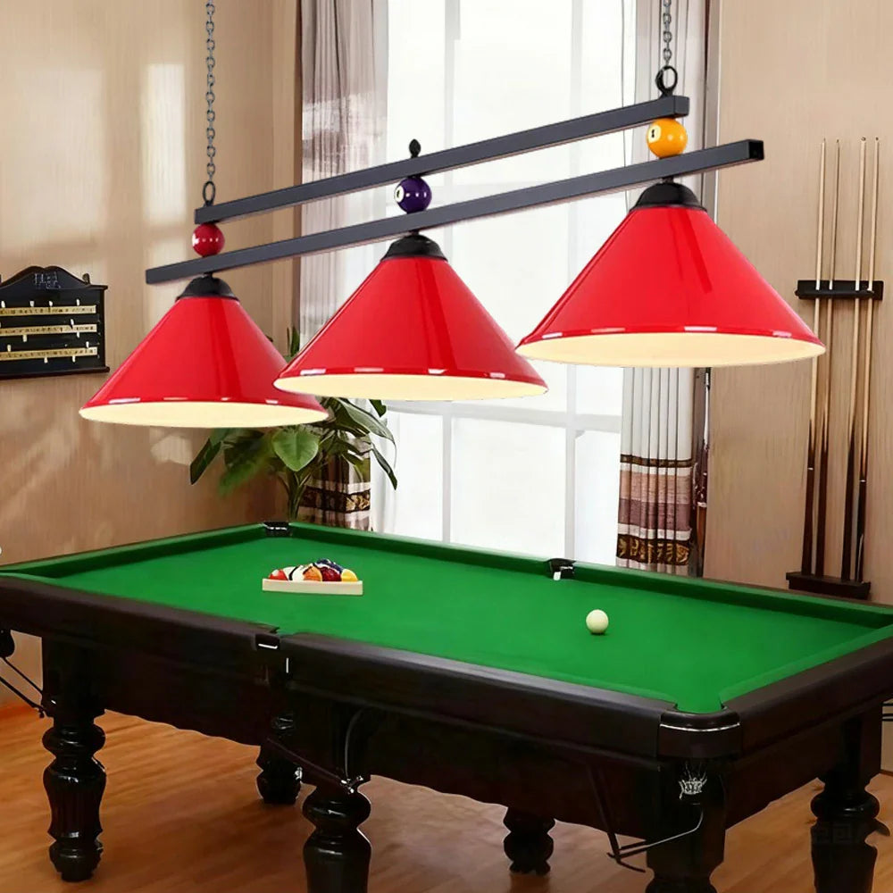 ARIX Pool Chain Painted Light, Thick Heavy-Duty Iron Durable Rod, Lighting Sockets, and Elegant Iron - with Billiard Shades and Table E27 Red