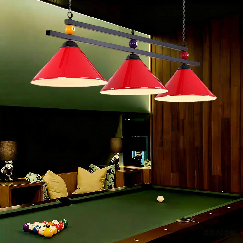 ARIX Pool Chain Painted Light, Thick Heavy-Duty Iron Durable Rod, Lighting Sockets, and Elegant Iron - with Billiard Shades and Table E27 Red