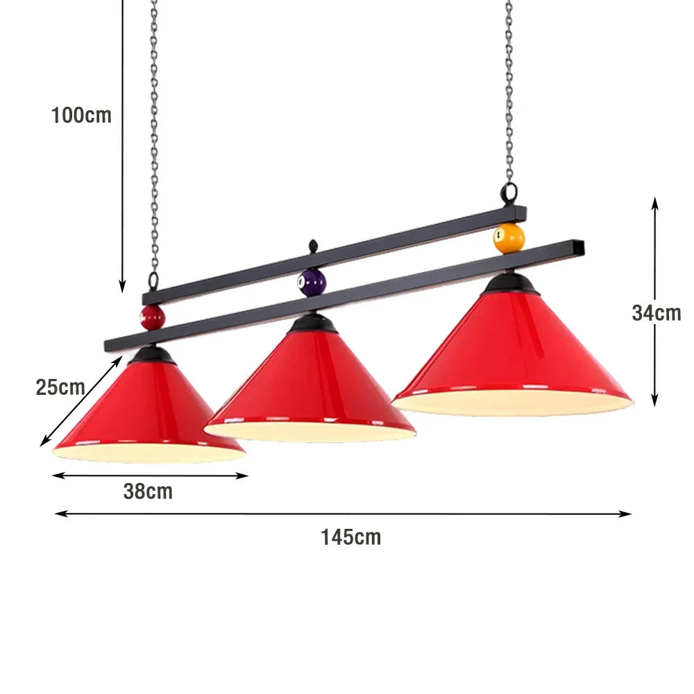 ARIX Pool Chain Painted Light, Thick Heavy-Duty Iron Durable Rod, Lighting Sockets, and Elegant Iron - with Billiard Shades and Table E27 Red