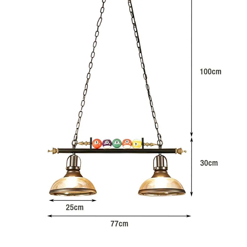 ARIX Pool 100cm Glass Room Chain, Light, Iron Durable Socket, Table Frame, Adjustable with Billiard Double E27 Shades Lighting